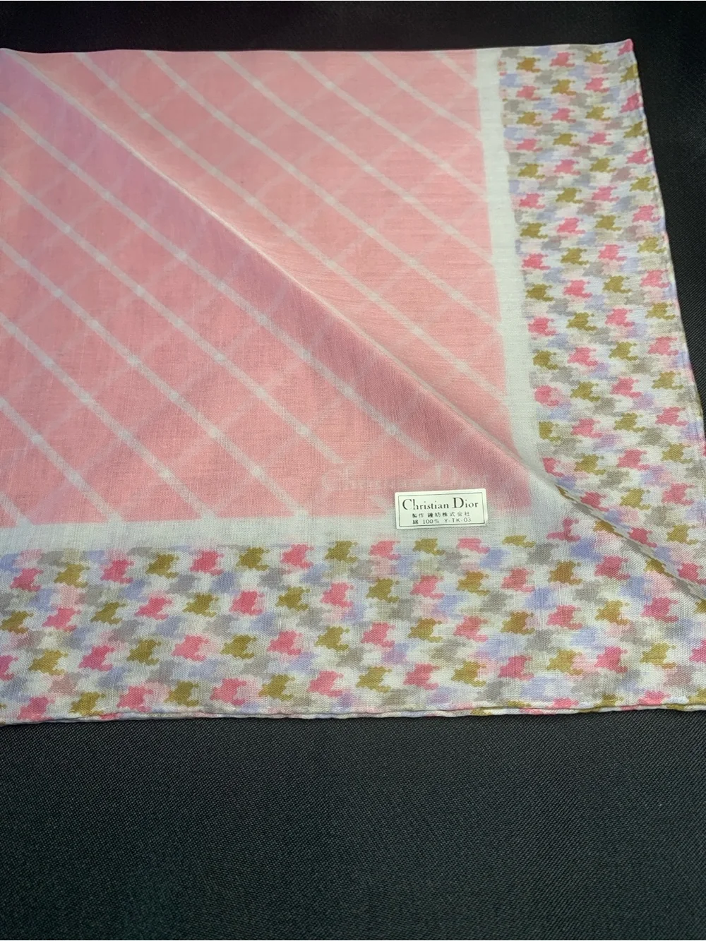 Dior Pink Center Mini Scarf with Pastel Houndstooth Border